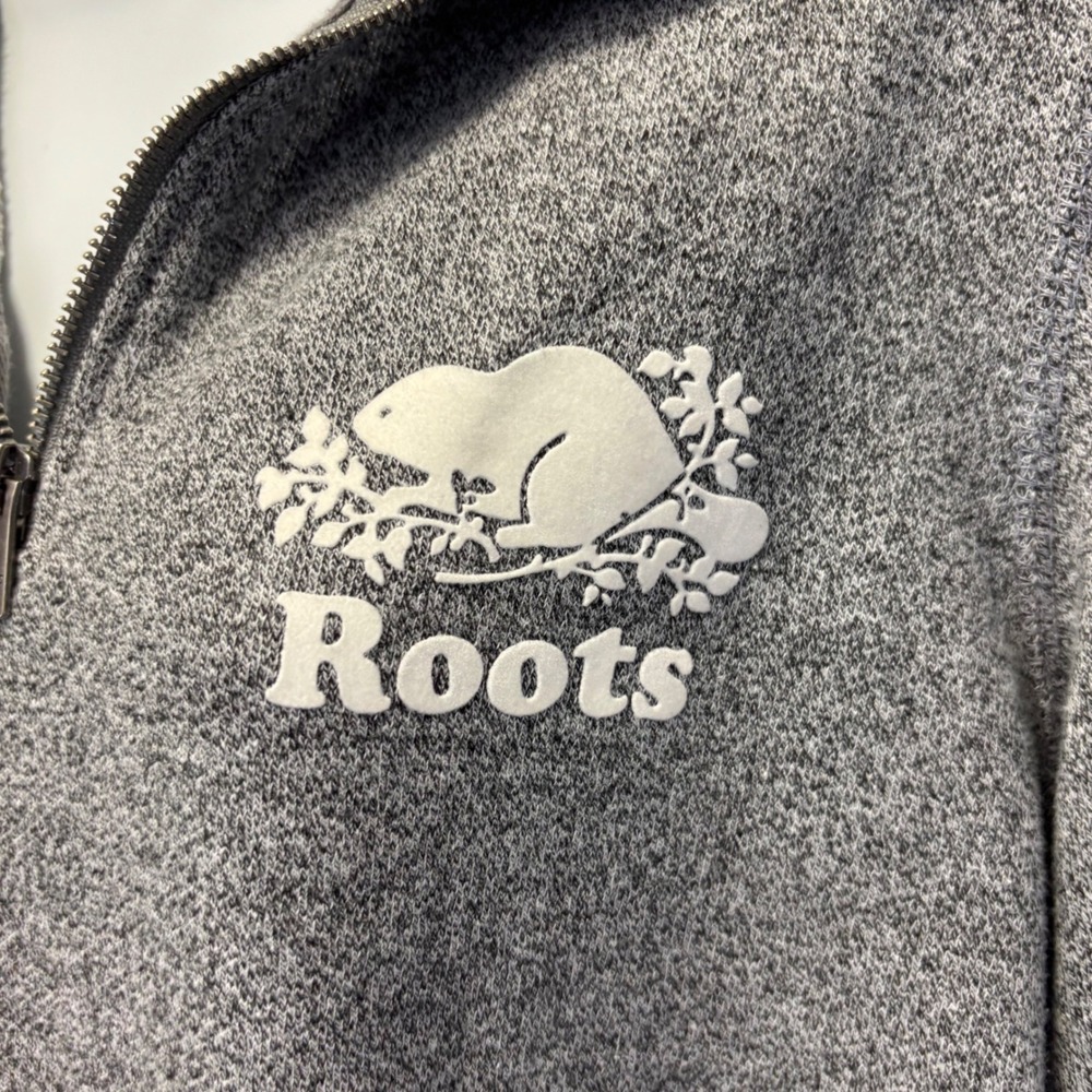 Roots 1/4 Zip Sweatshirt Womens Medium Gray Heathered Beaver Maple Leaf Casual - Picture 4 of 12